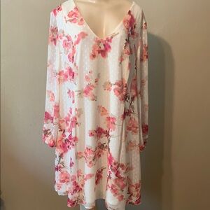 The Limited 2X Creamy White Pink and Orange V-Neck Floral Dress Back Tie NWT